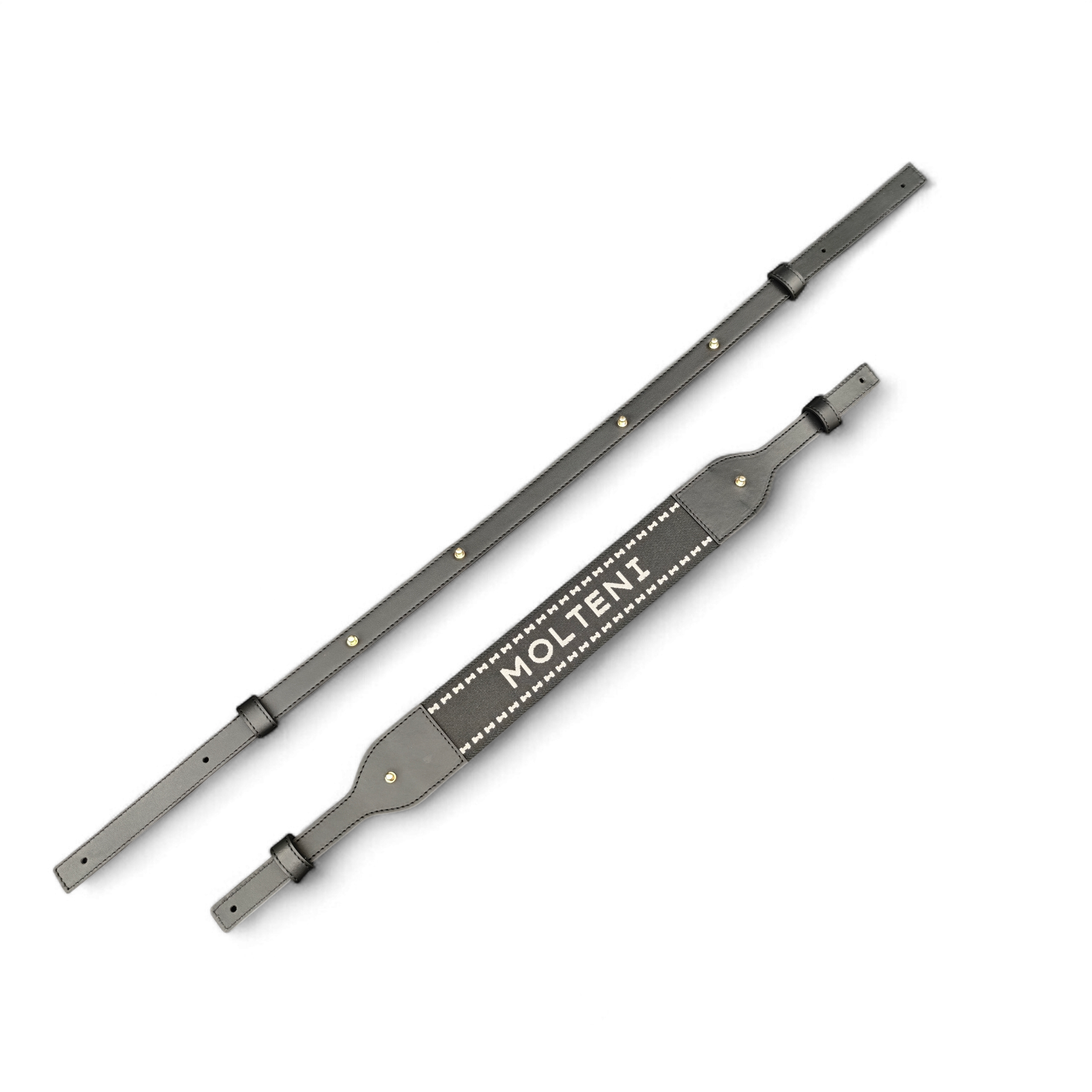 Tracolla in pelle regolabile e tracolla in nastro fissa, neri con gemelli in oro MOLTENI MILANO